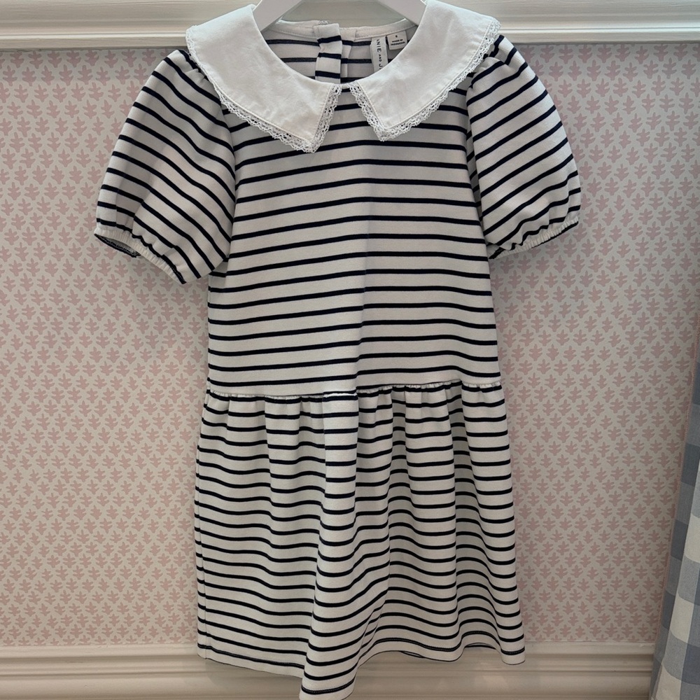 Janie and Jack Girls Navy Stripe Peter Pan Collar Dress